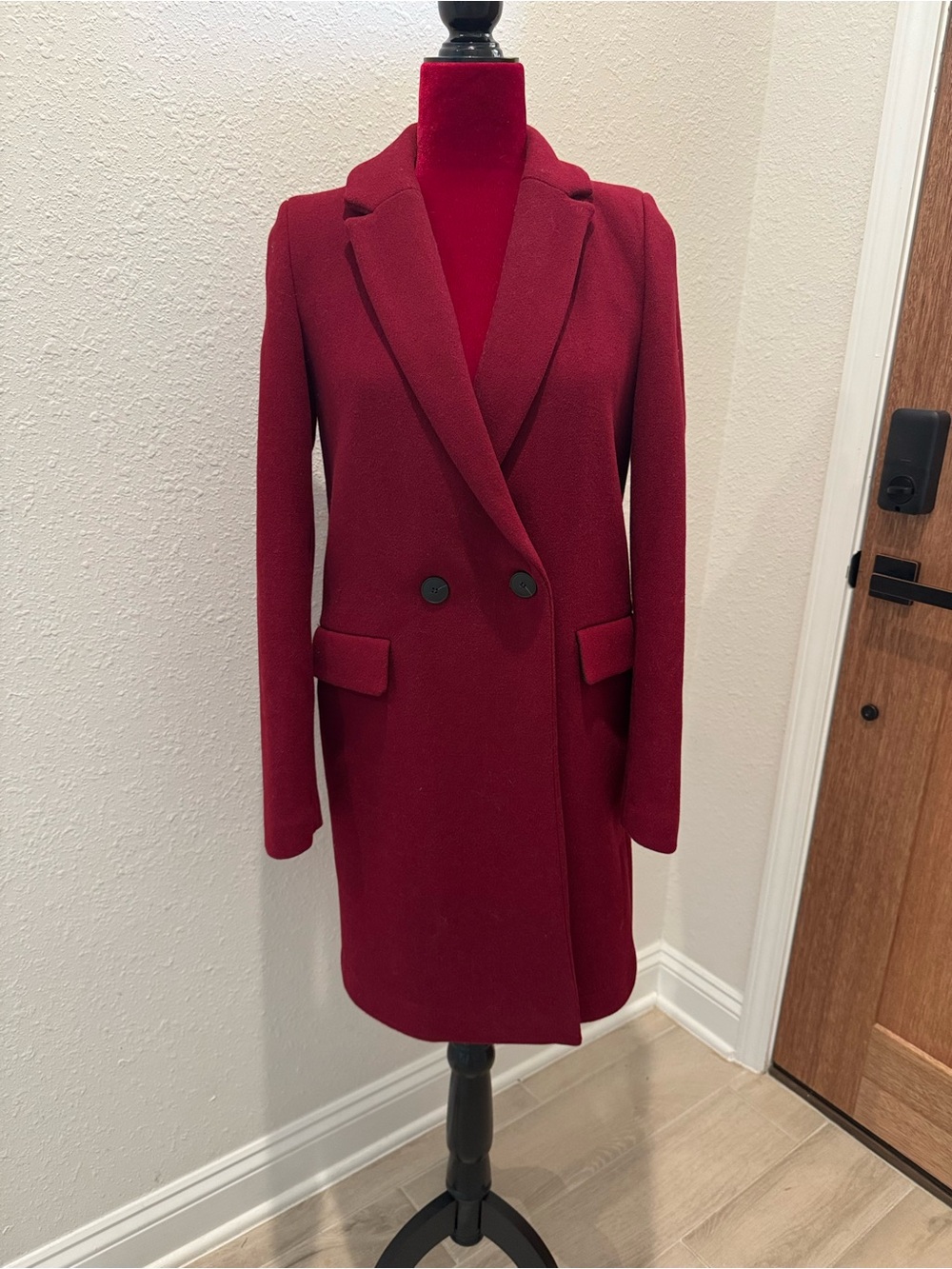 Zara Double-Breasted Pea Coat - Deep Wine burgundy red XS